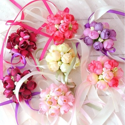 Artificial Flower Wedding Bridesmaid Sisters Wrist Flower Prom Corsage Bridal Hand Flowers Party Decorations