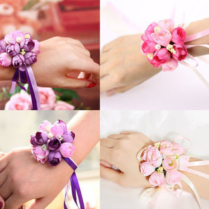 Wrist Corsage Bracelet Bridesmaid Sisters Hand Flowers Wedding Party Bridal Prom