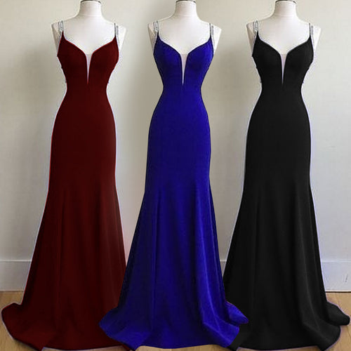 Beading Prom Dresses Long Elegant V-Neck Mermaid Robe De Soiree Women Solid Abendkleider 2018 Backless Sexy Long Party Gowns