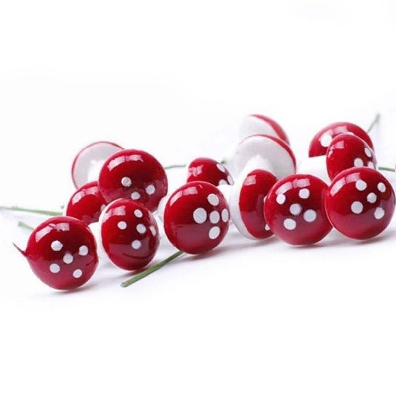 25pcs Red Artificial Holly Berries Mushroom Christmas Wreaths Display